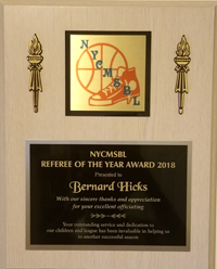 Plaque for Bernard Hicks - Referee of the Year